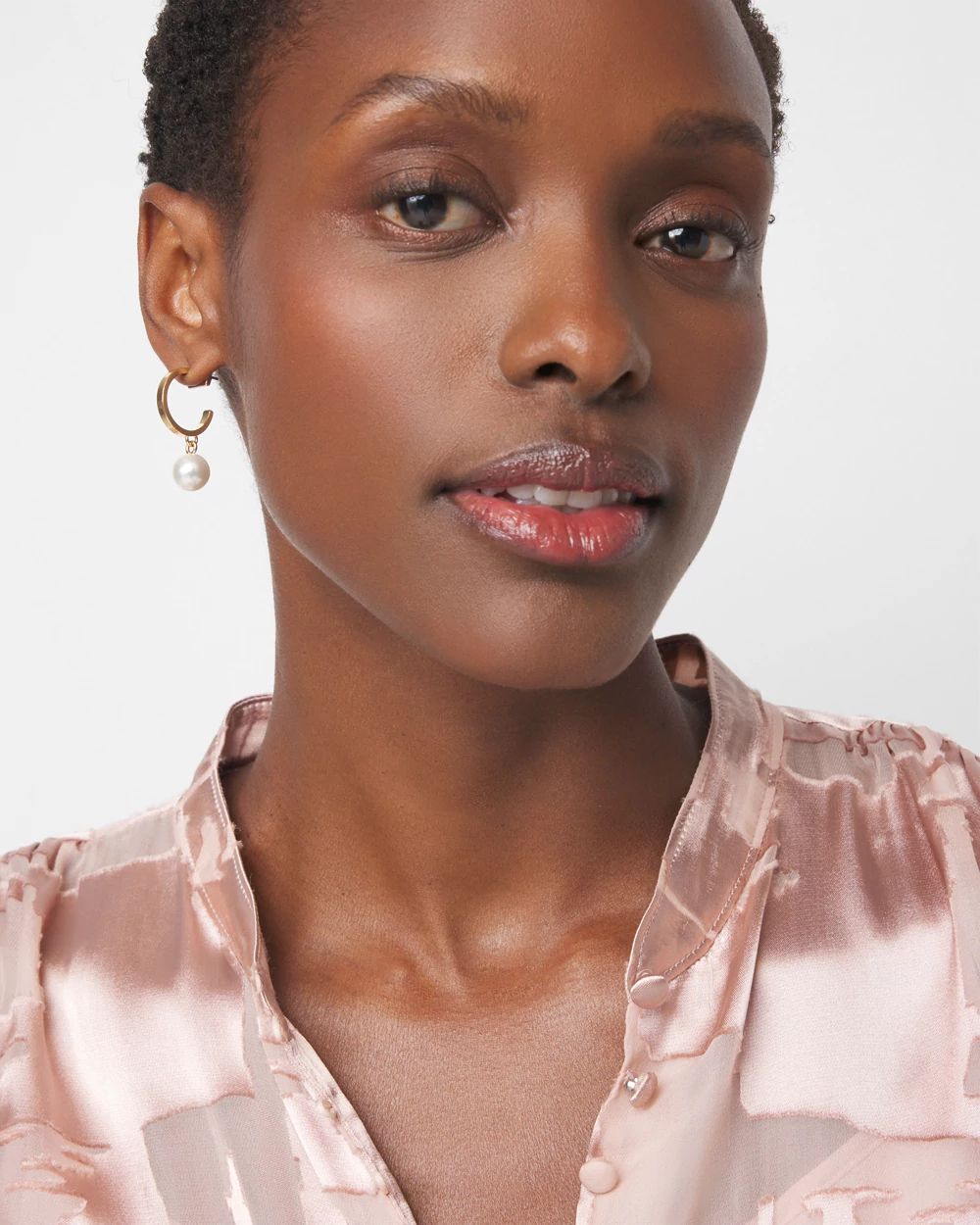 Gold Pearl Hoop Drop Earrings