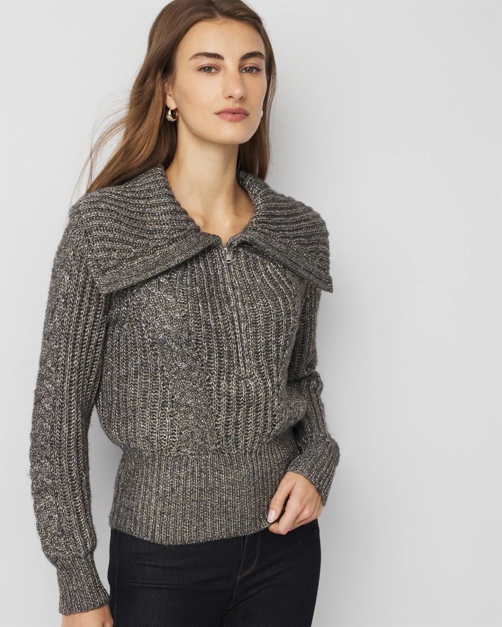 Half Zip Metallic Knit Sweater