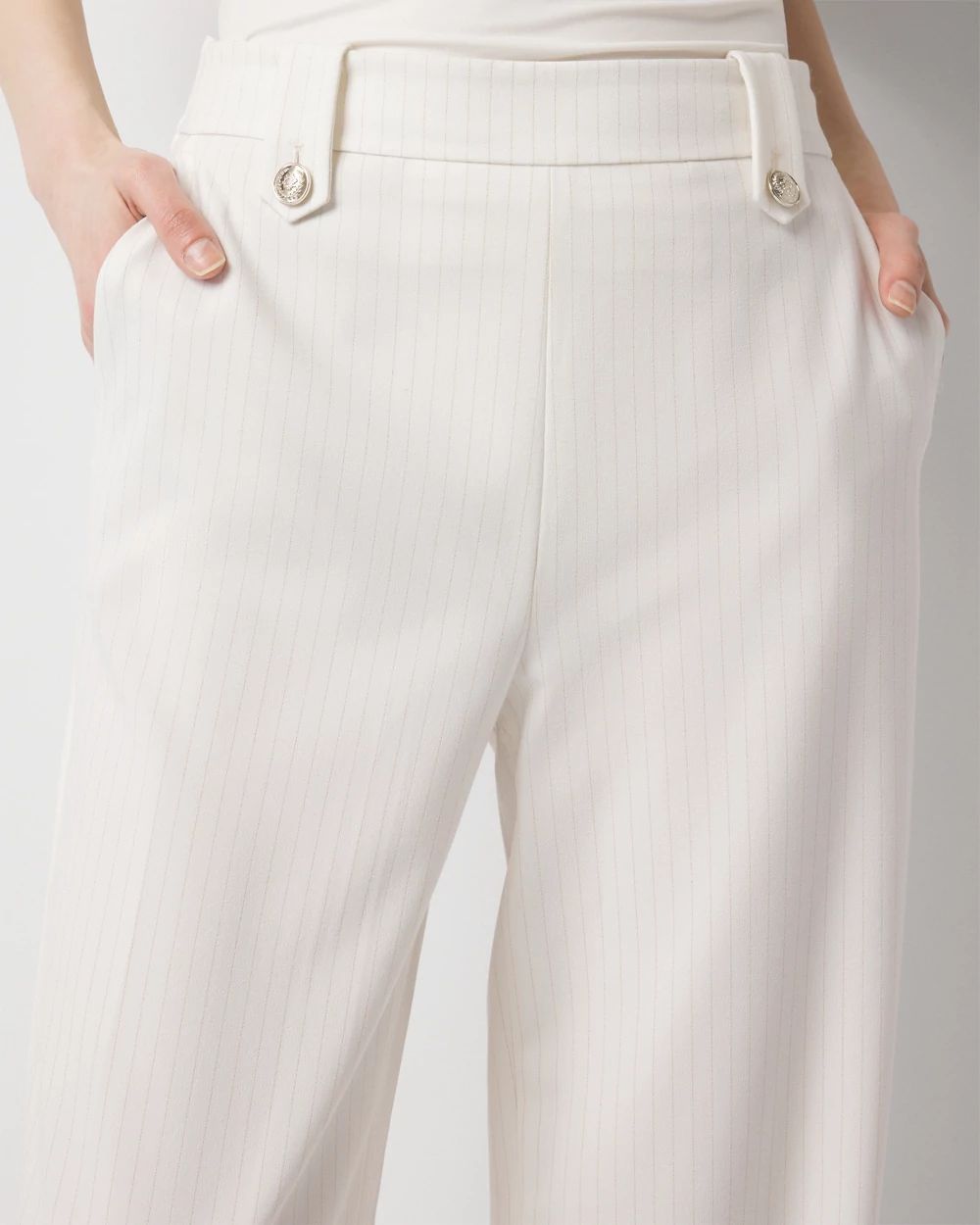 Pinstripe Button-Tab Wide Leg Trouser