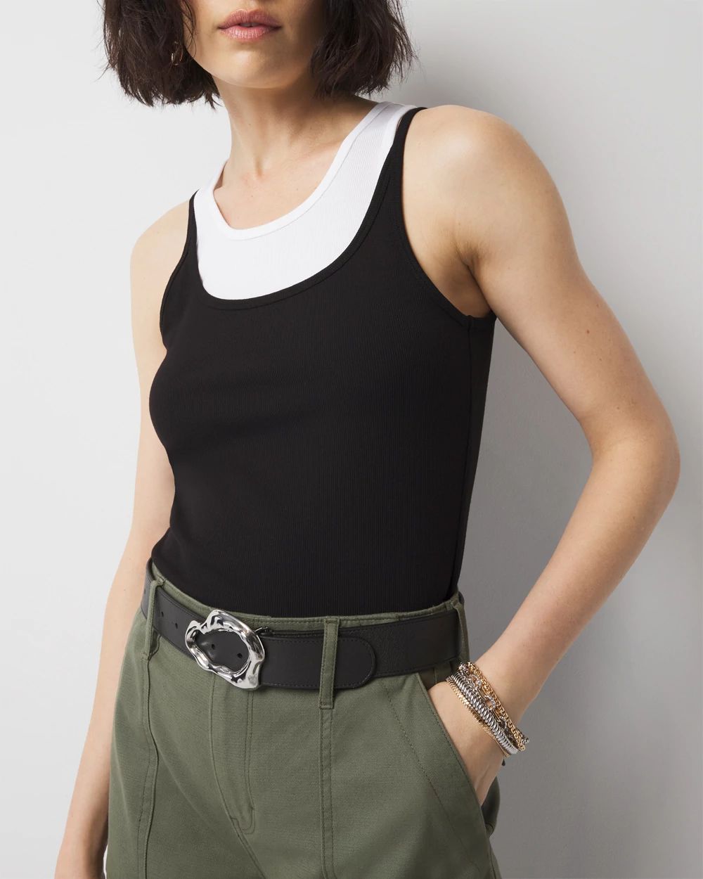 Leather Belt with Silver Sculptural Buckle