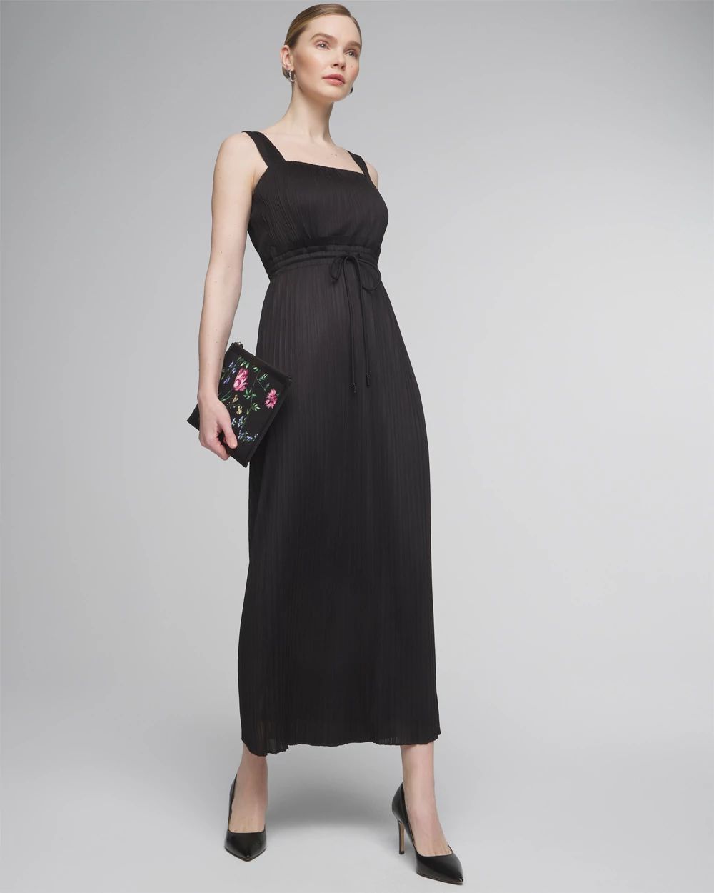 Sleeveless Tie-Waist Pleated Midi Dress