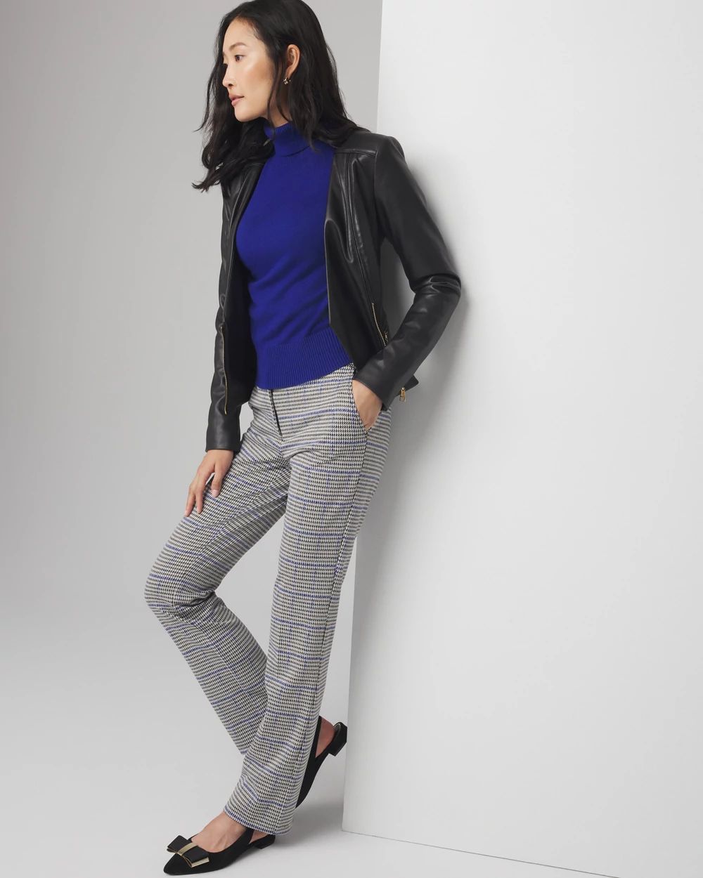 Straight Leg Houndstooth Luxe Plaid Pants