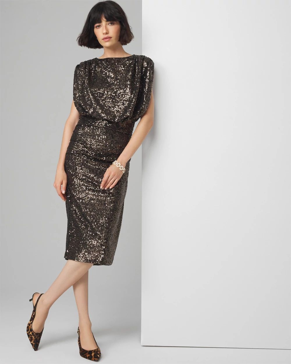 Sequin Ruched Midi Dress
