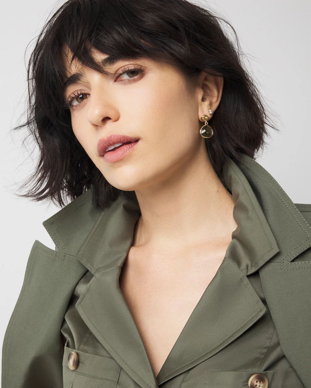 Olive + Gold Drop Earrings