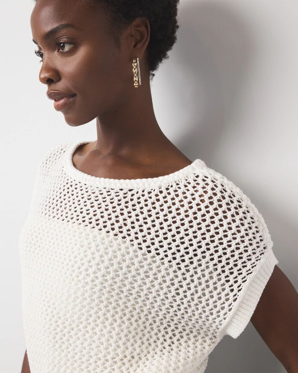 Open Stitch Banded Bottom Sweater