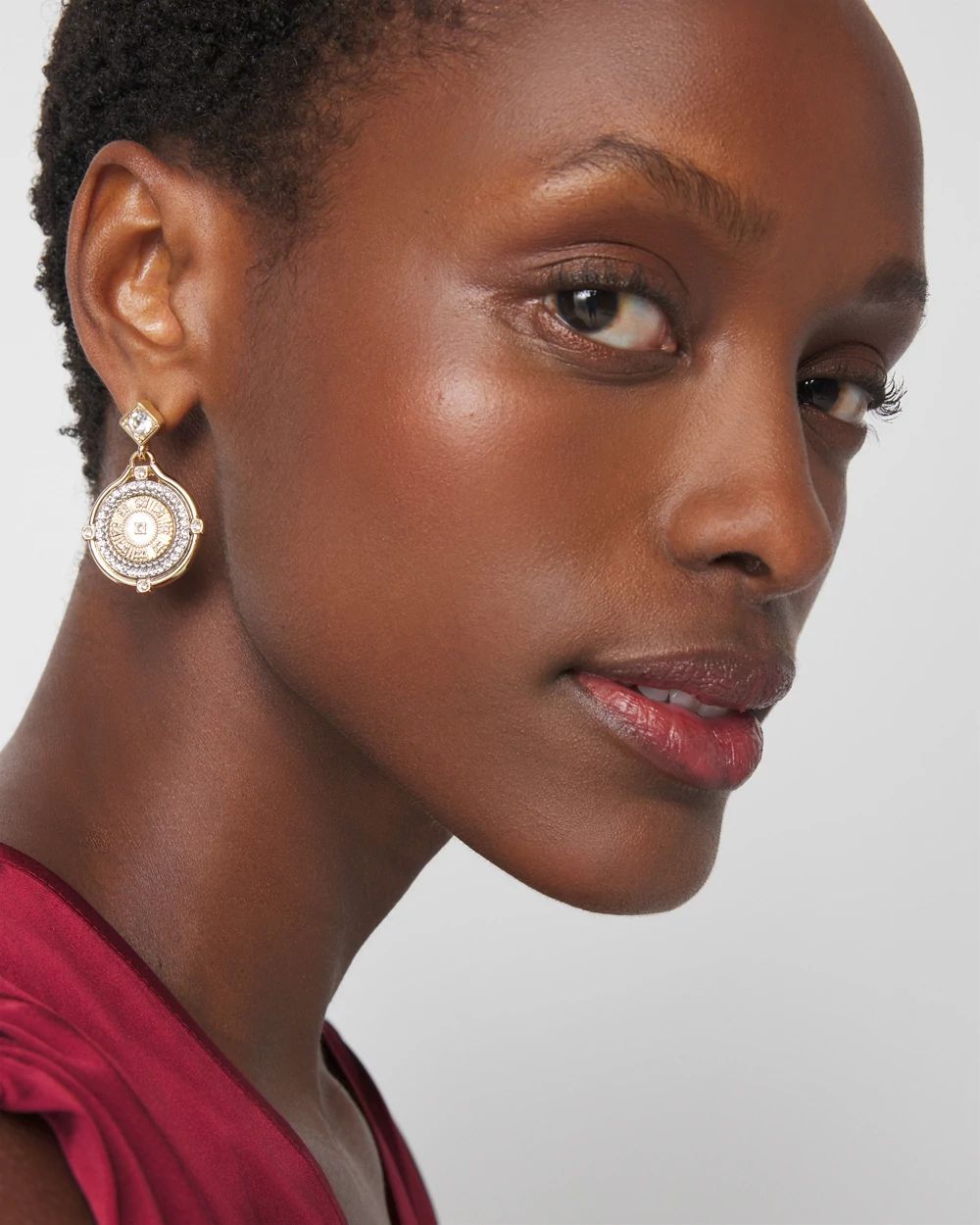 Mixed-Metal Pave Coin Drop Earrings