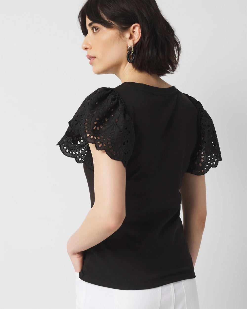 Eyelet Sleeve Crewneck Tee