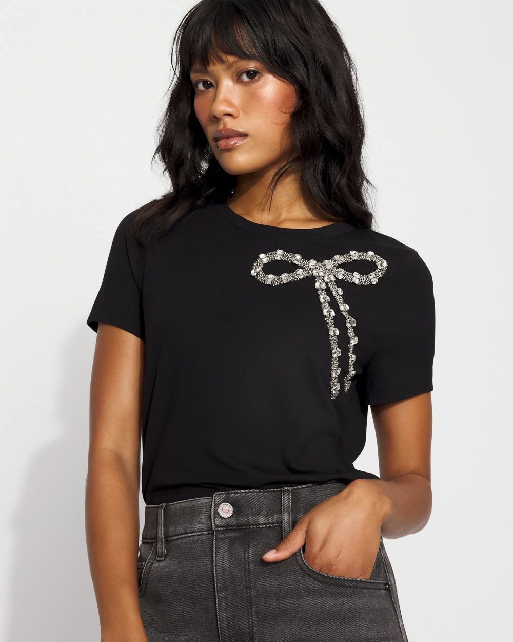 Crystal Bow Crewneck Tee