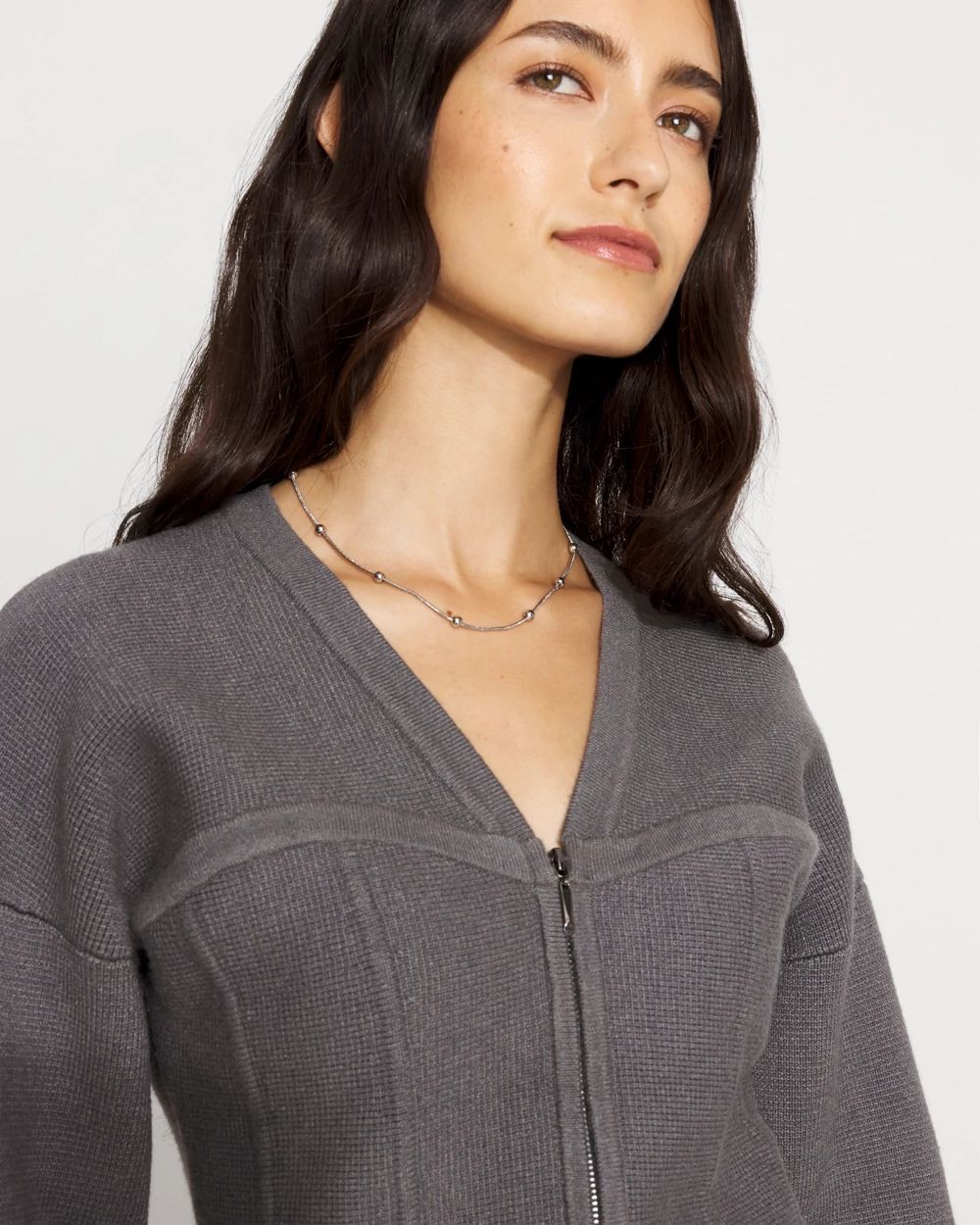 Corset Detail Zip-Up Sweater Jacket