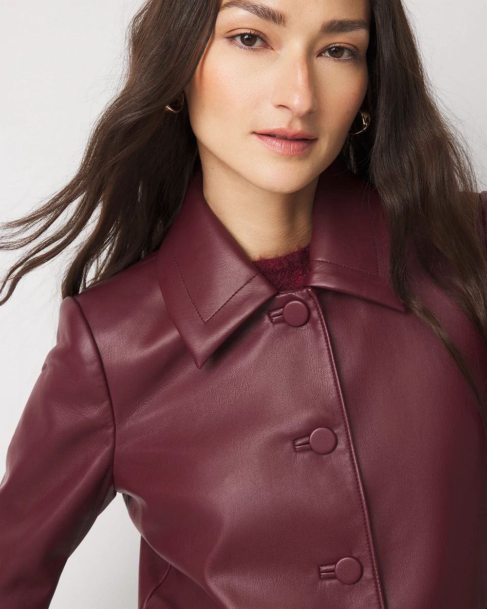 Button-Front Faux Leather Jacket
