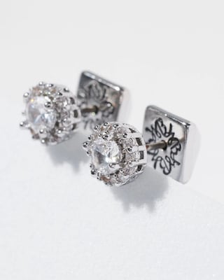 CZ Halo Stud Earrings