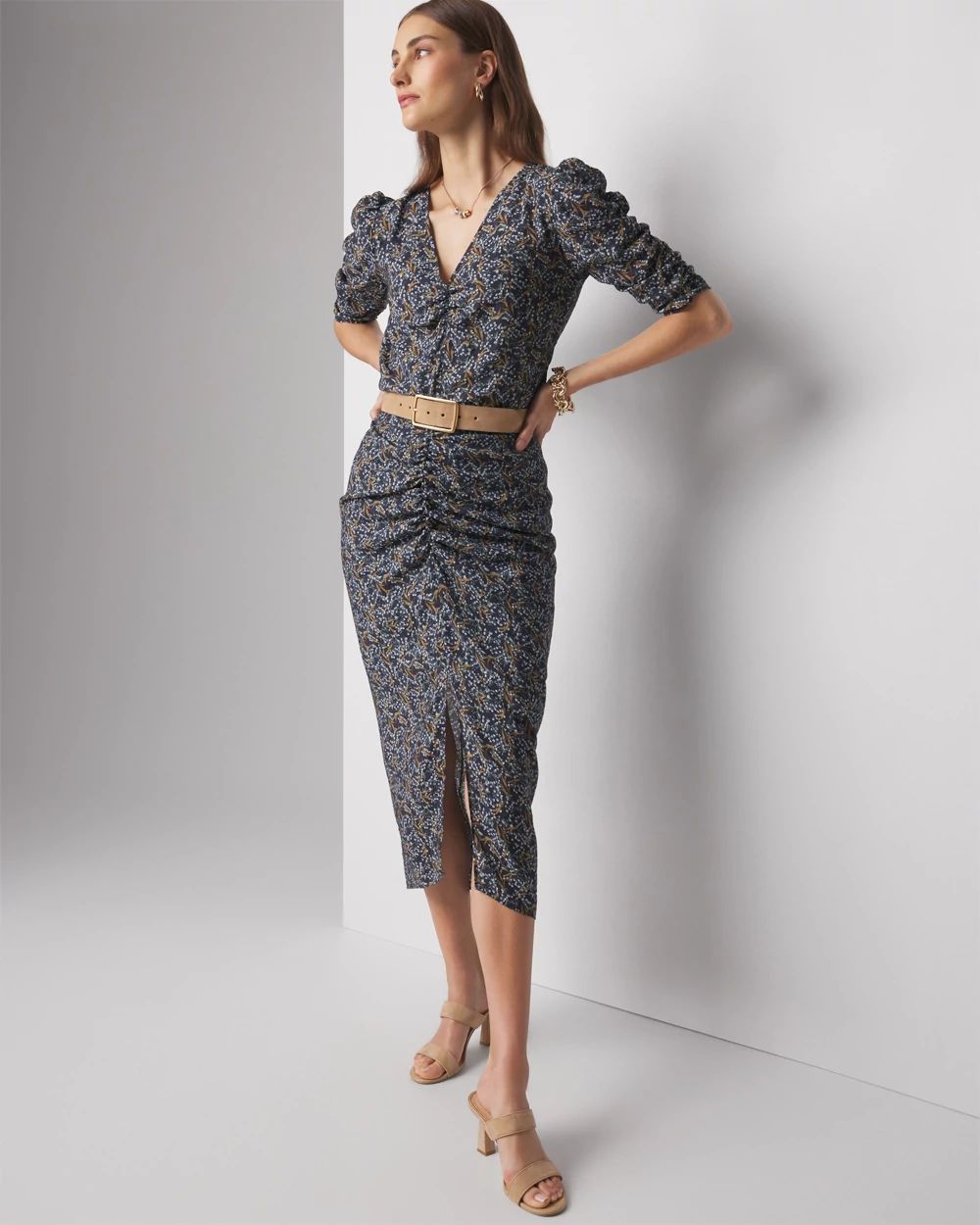 Petite 3/4 Sleeve Ruched Blouse