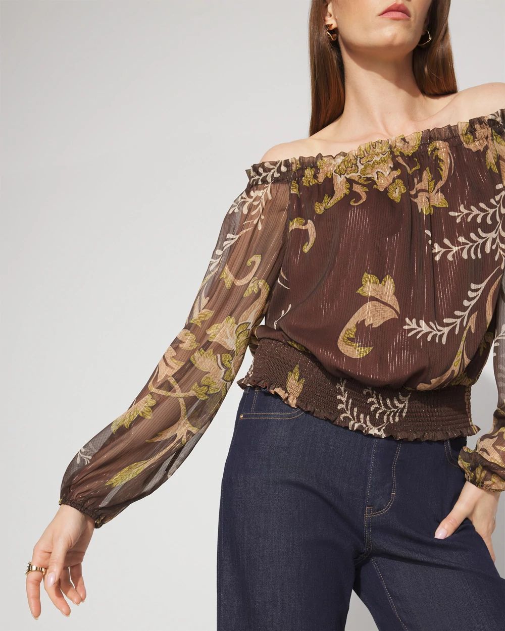 Off-the-Shoulder Floral Chiffon Blouse