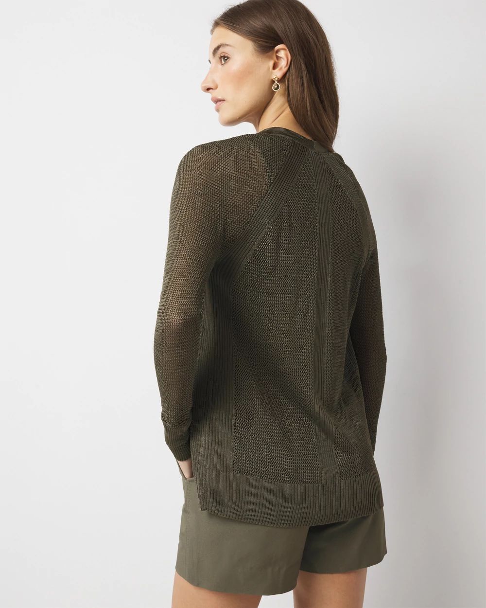 Mesh Cinched Cardigan Sweater