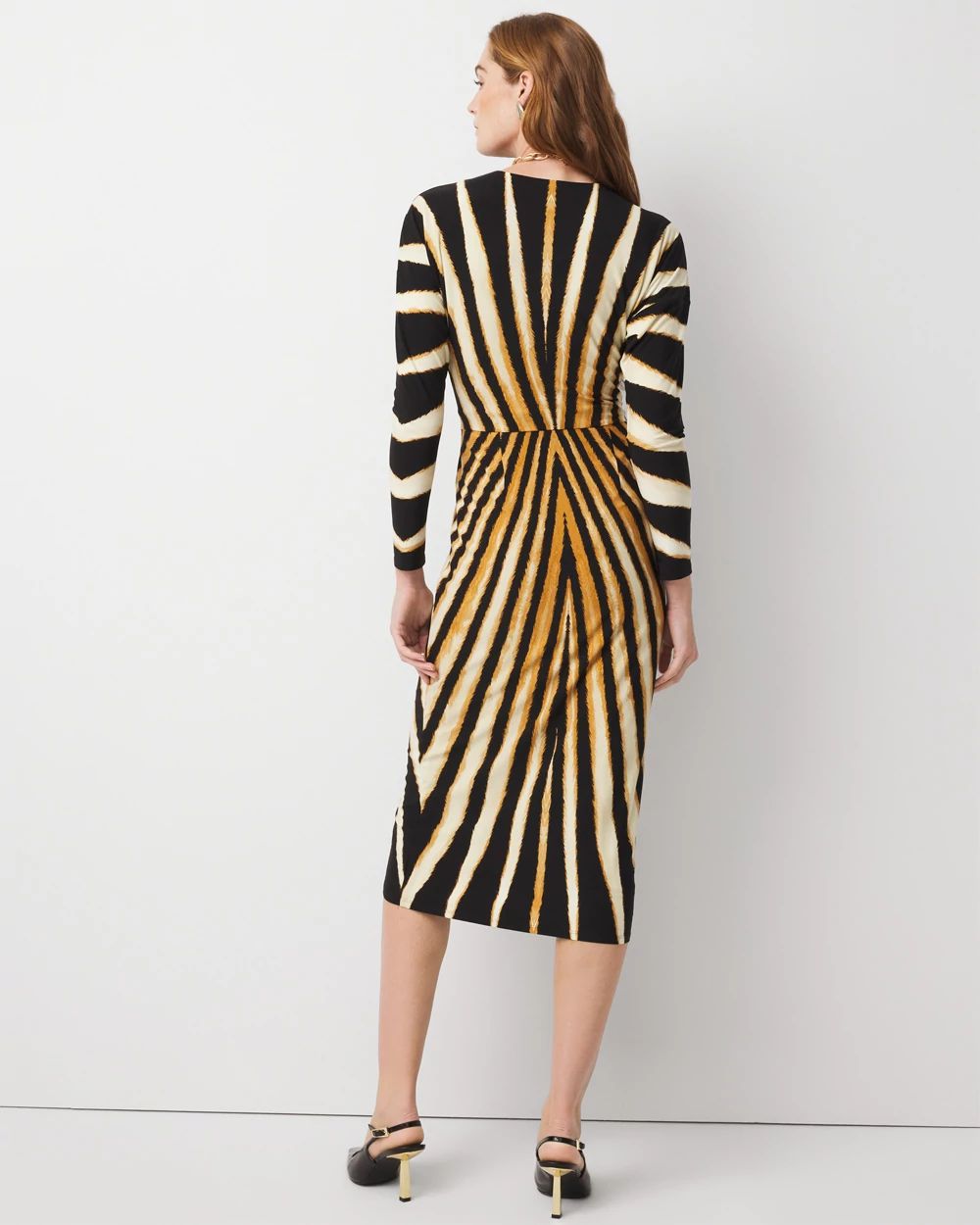 Petite Sunburst Front Twist Midi Dress