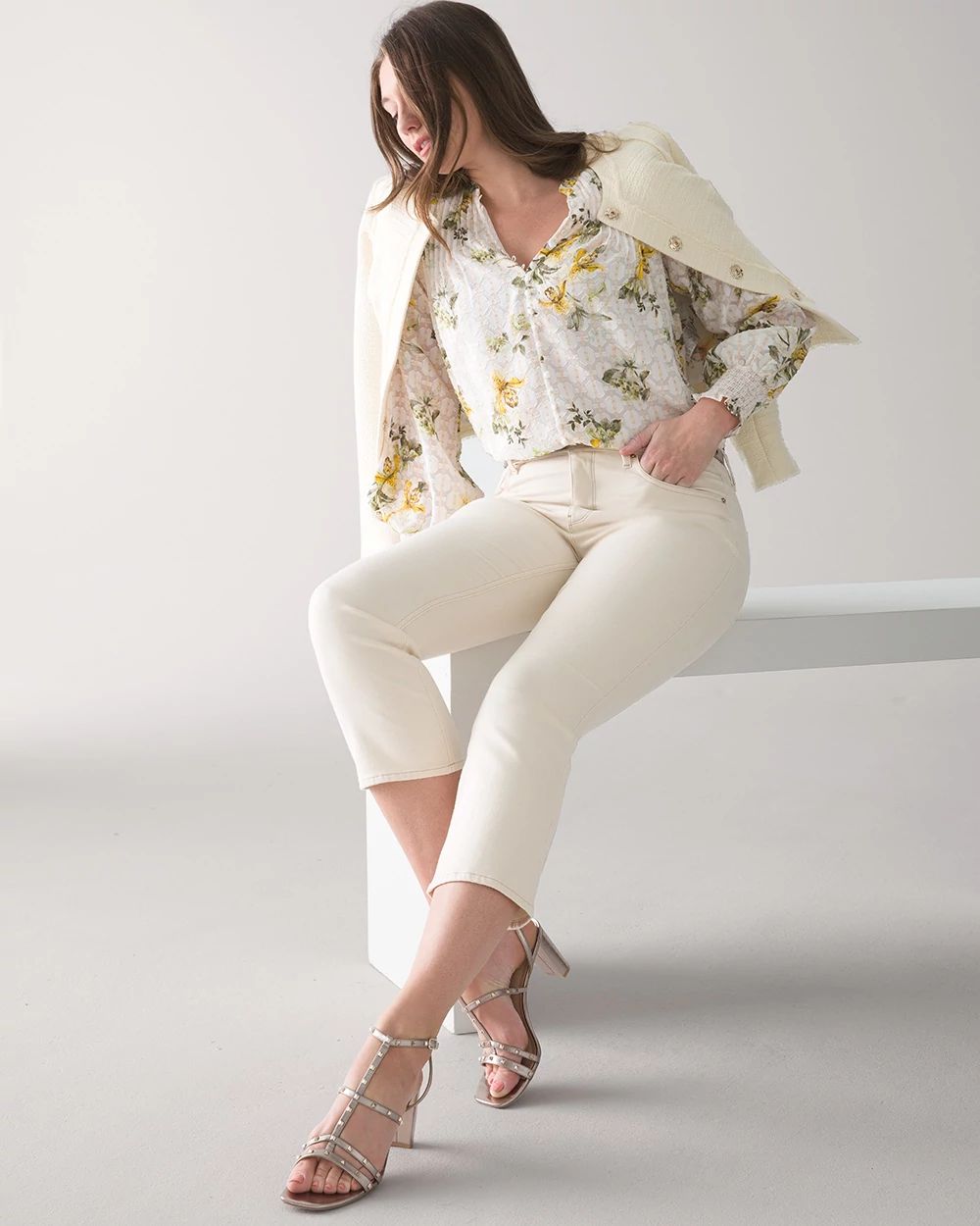 Curvy-Fit High-Rise Natural Boot Cut Cropped Jeans