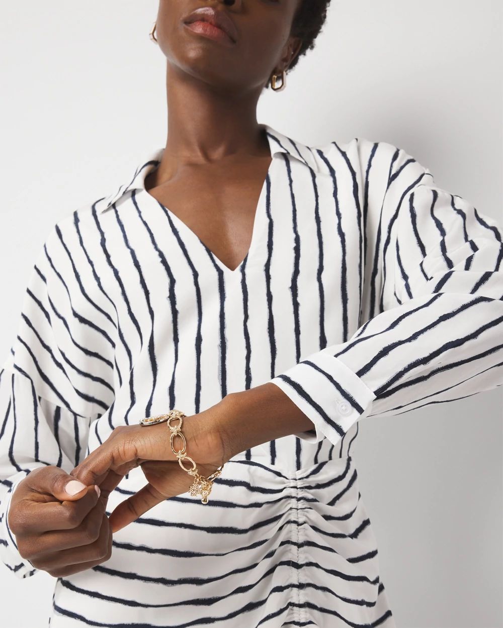 Ruched Crepe Midi Shirt Dress