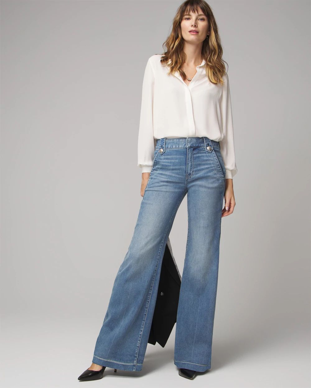 High Rise Every Day Soft Novelty Button Wide Leg Jean