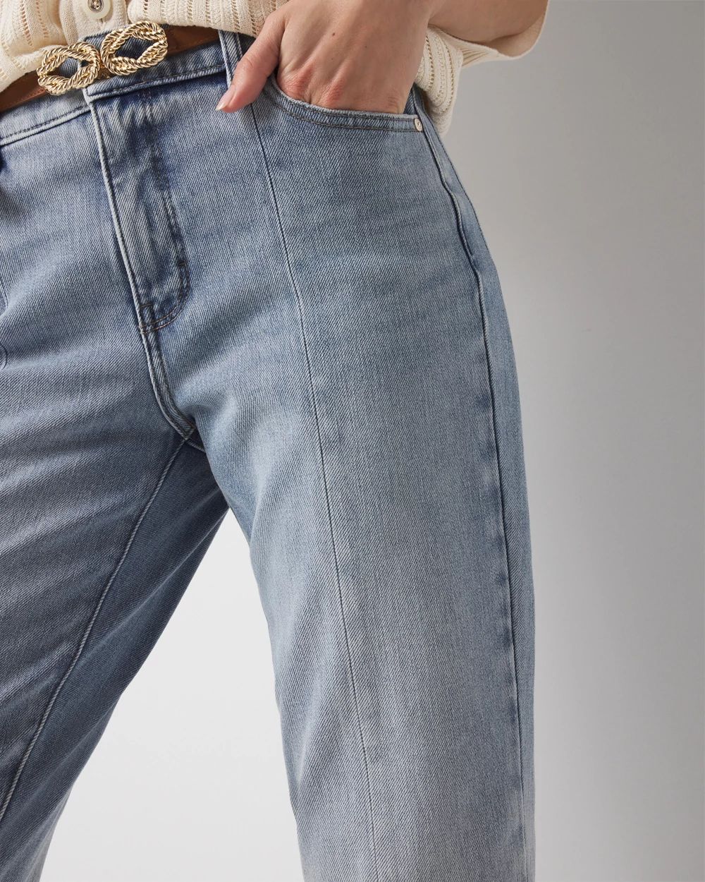 High-Rise Raw Hem Pintuck Straight Jean with Slit