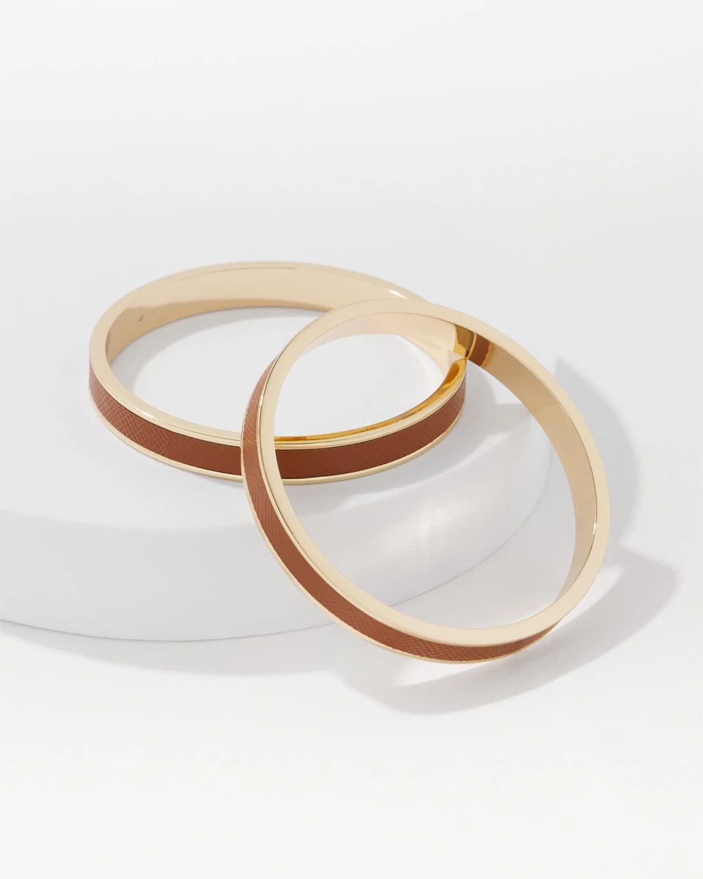 2-Pack Cognac Textured Leather Bangles