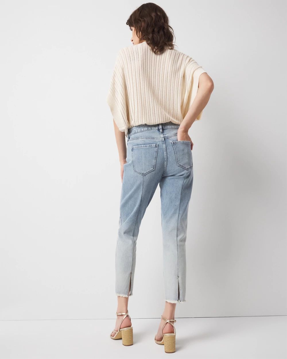 High-Rise Raw Hem Pintuck Straight Jean with Slit