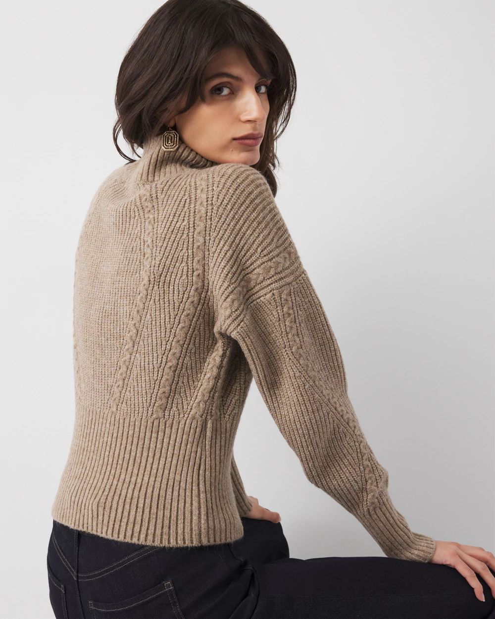 Mock Neck Cable Ribbed Sweater