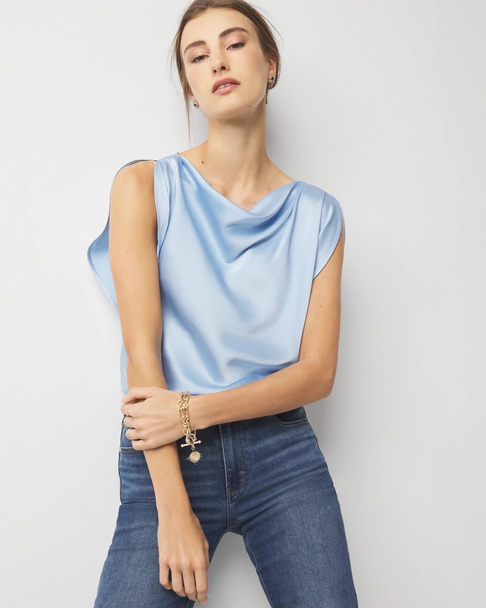 Satin Petal Sleeve Blouse