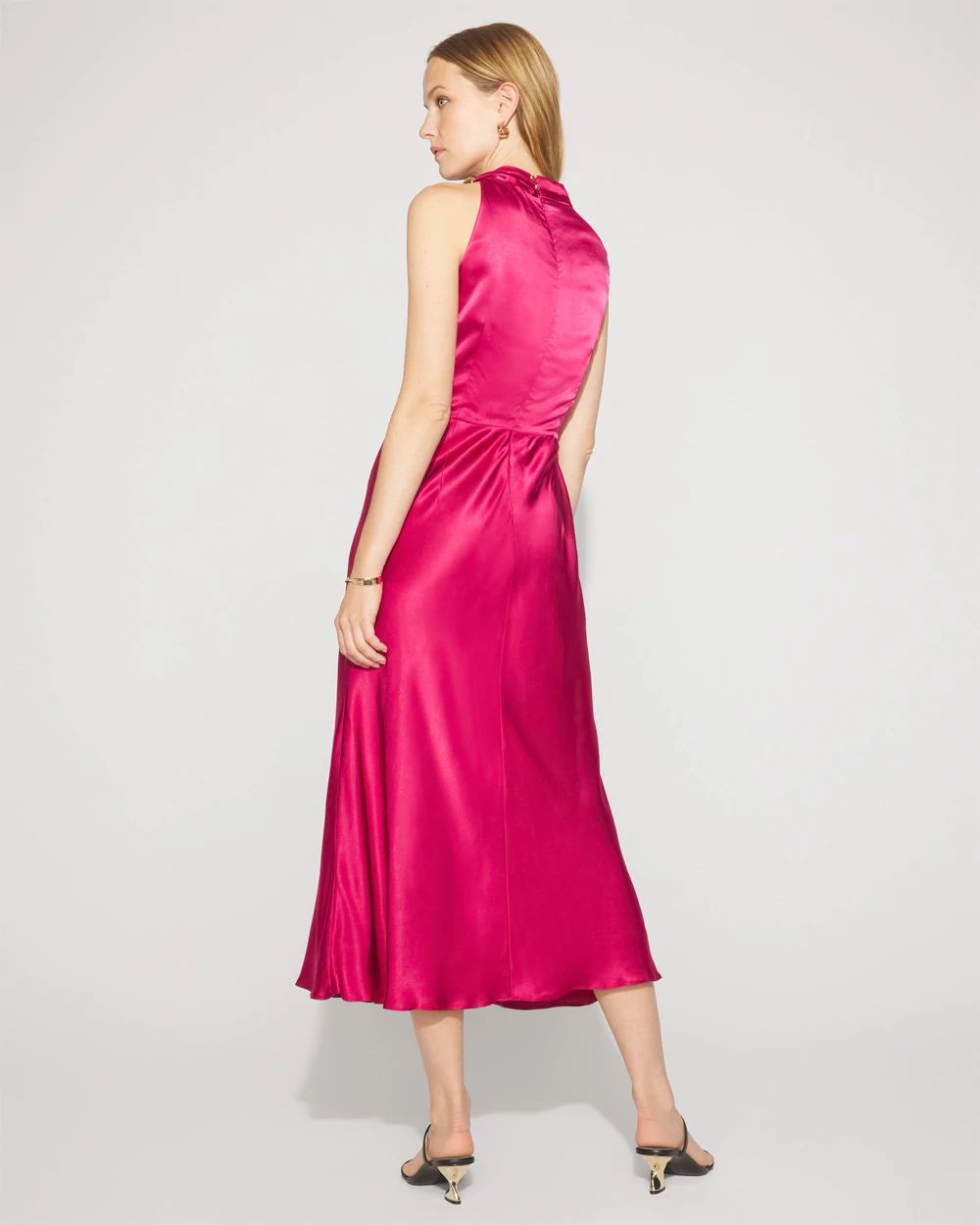 High-Neck Satin Midi Dress