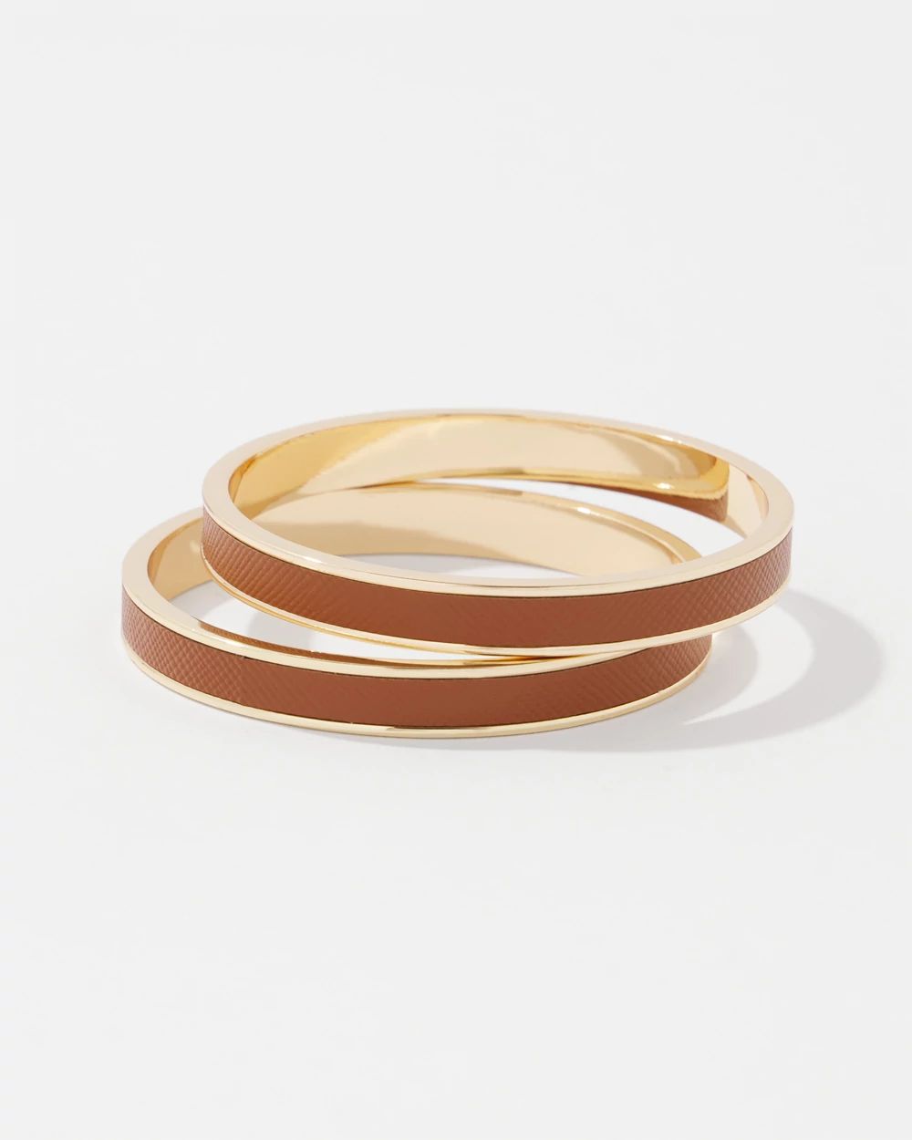 2-Pack Cognac Textured Leather Bangles