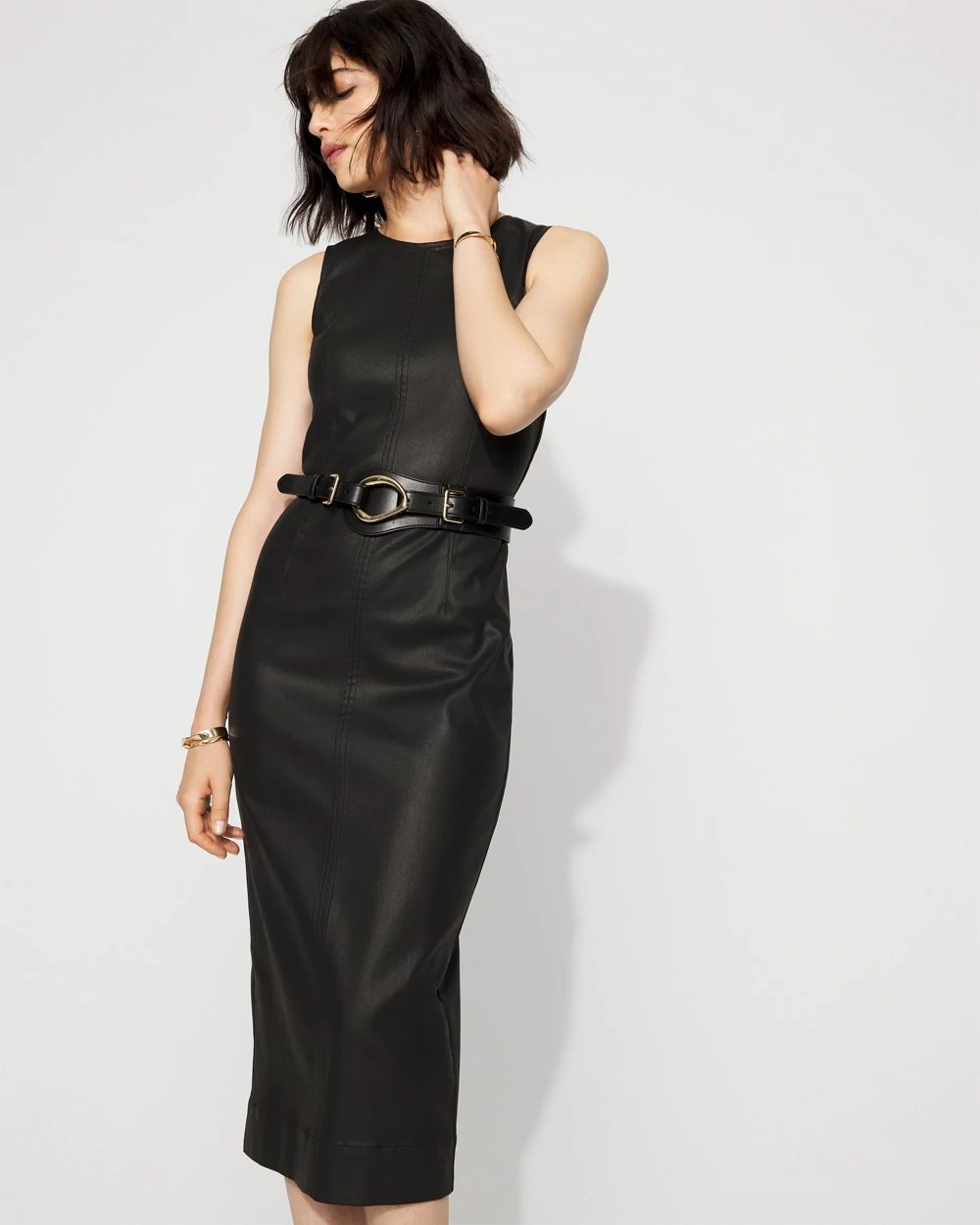 Coated Denim Sheath Dress