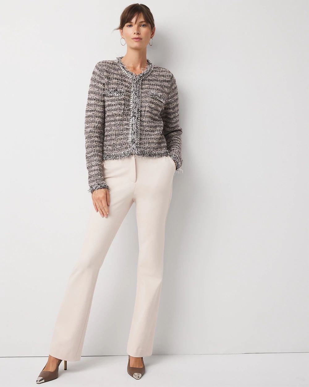 Chain-Trim Tweed Sweater Jacket