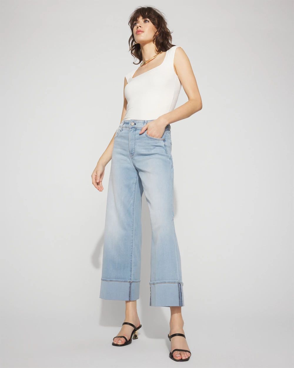 High-Rise Wide Leg Cuff Cropped Jean