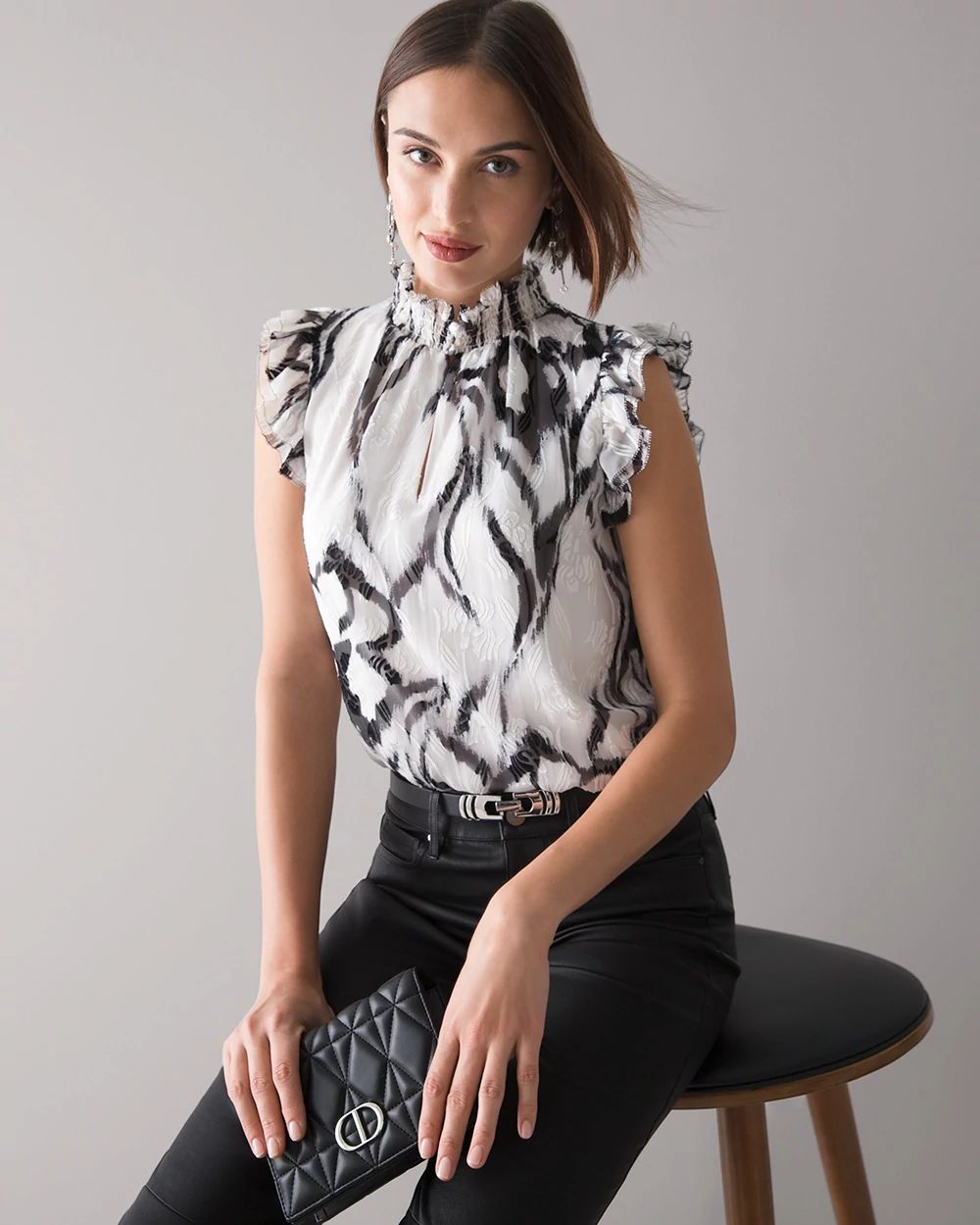 Sleeveless Mock Neck Burnout Blouse