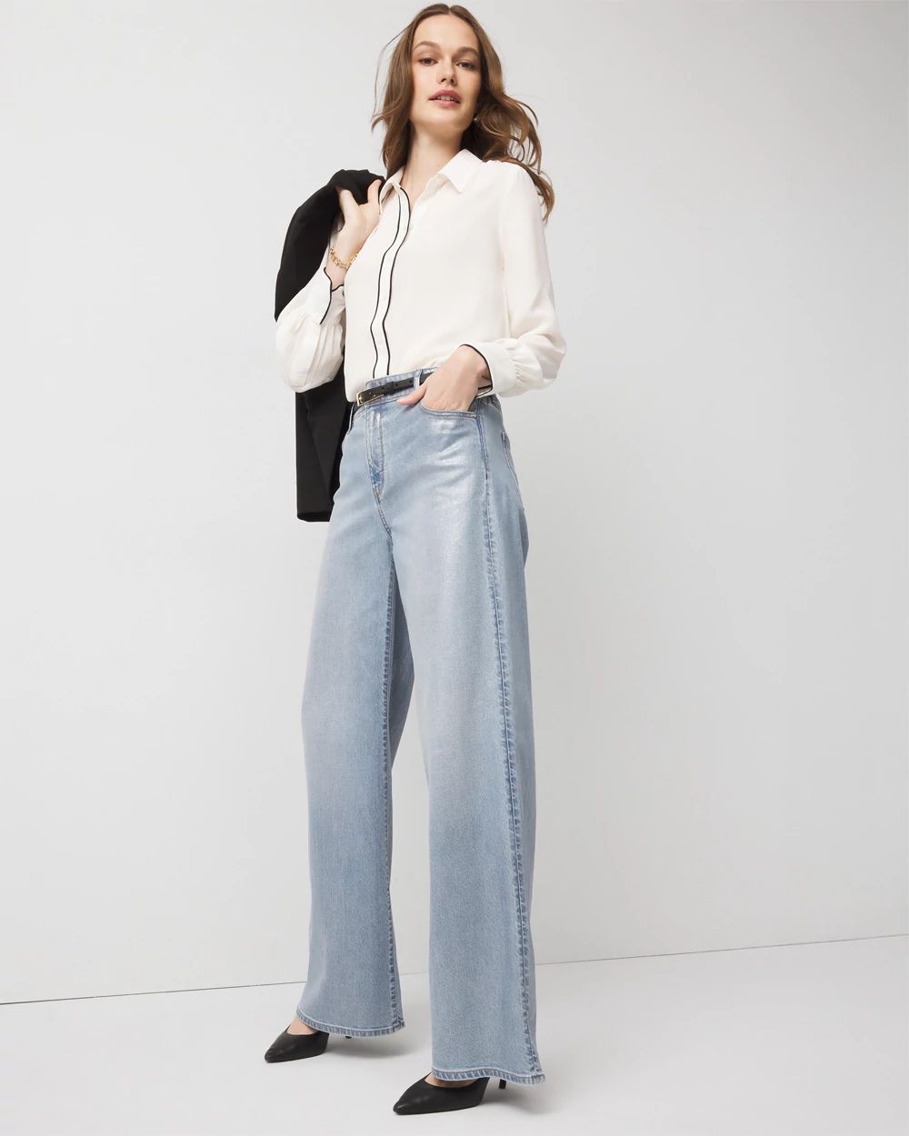 Clear Coated Extra High Rise Palazzo Jeans