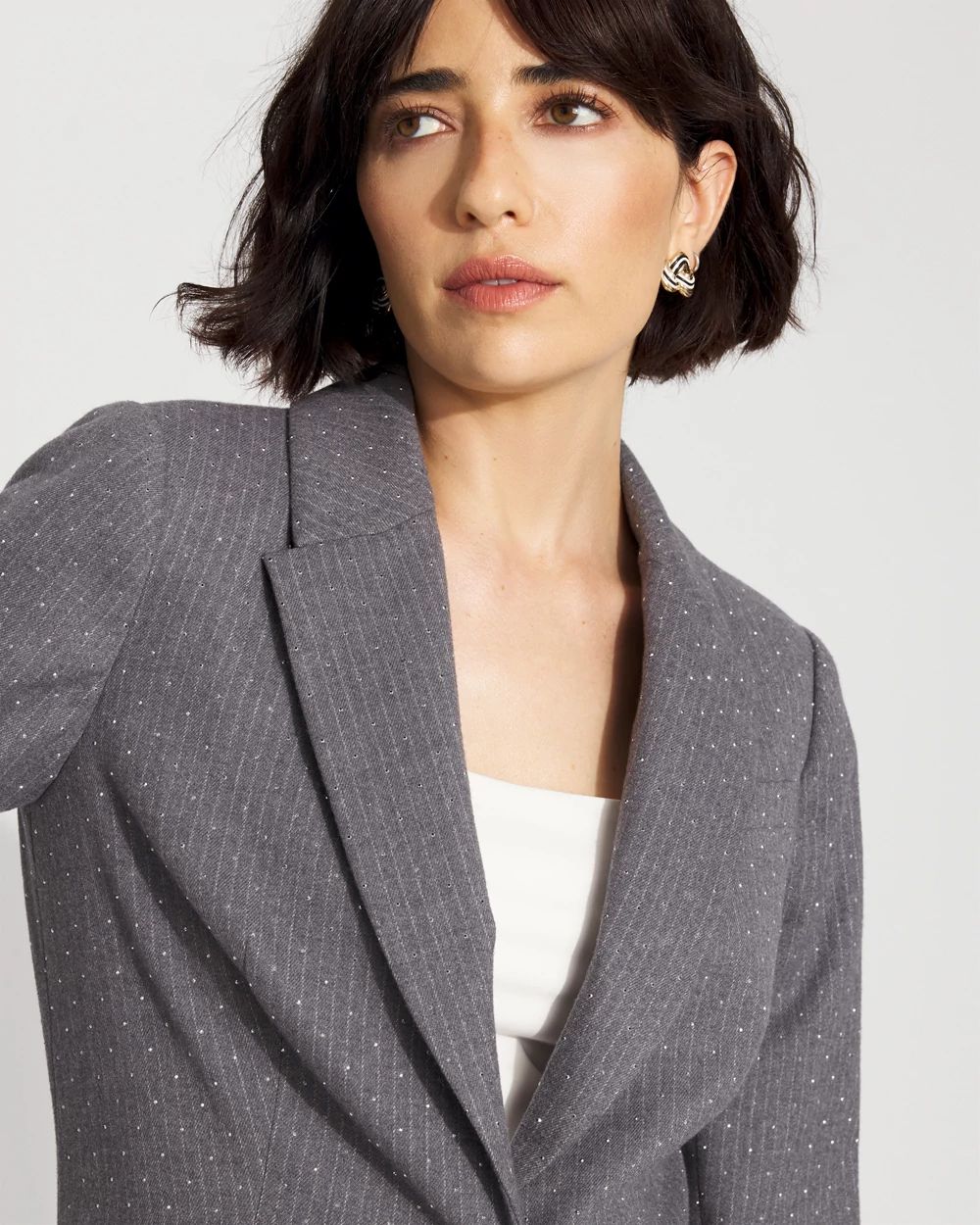 Embellished Pinstripe Relaxed One-Button Blazer