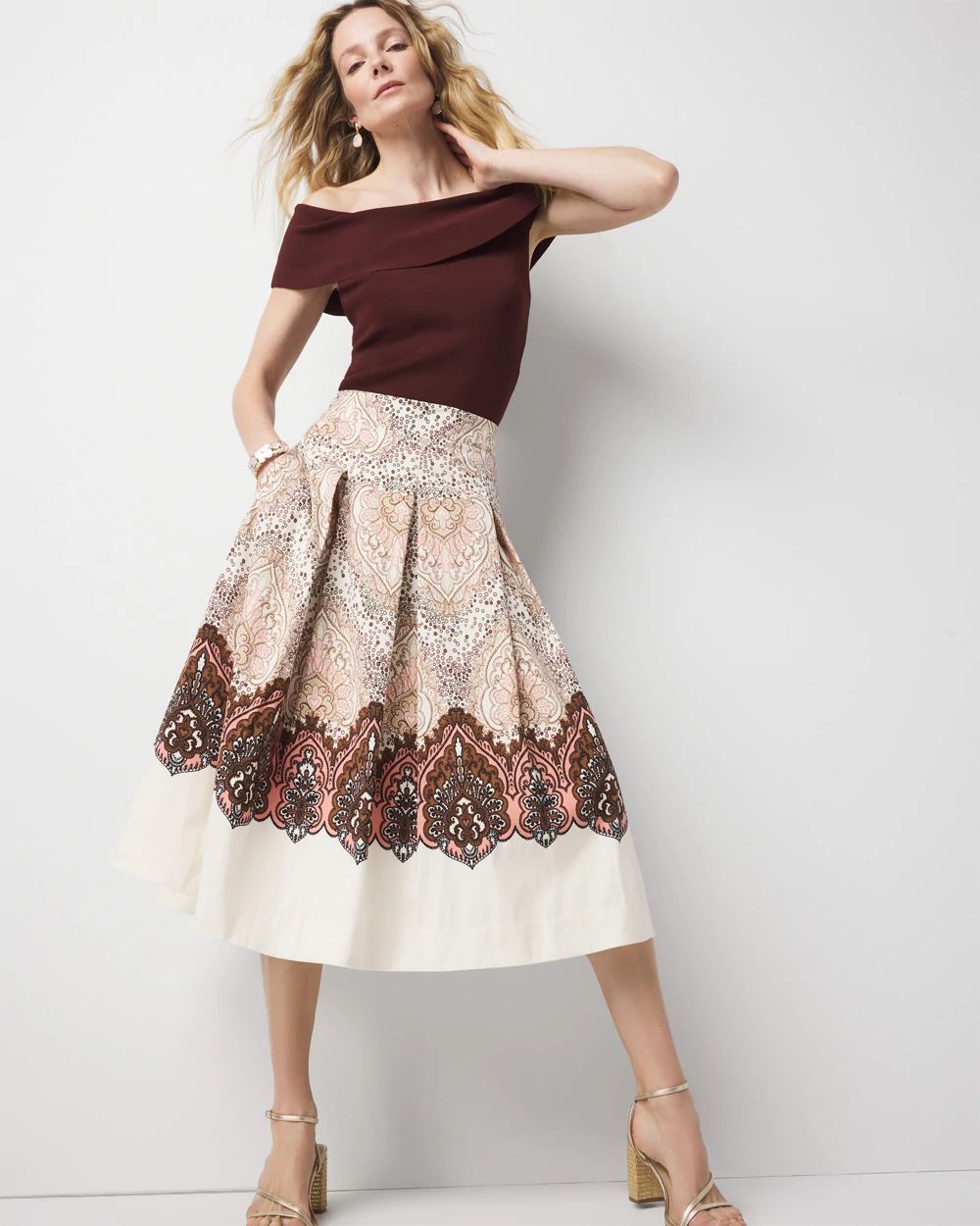 Paisley Pleated A-Line Skirt