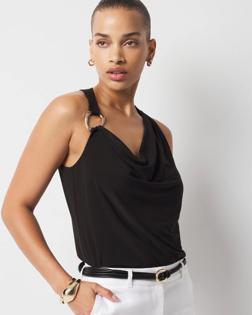 Hardware Detail Cowl Neck Jersey Tank