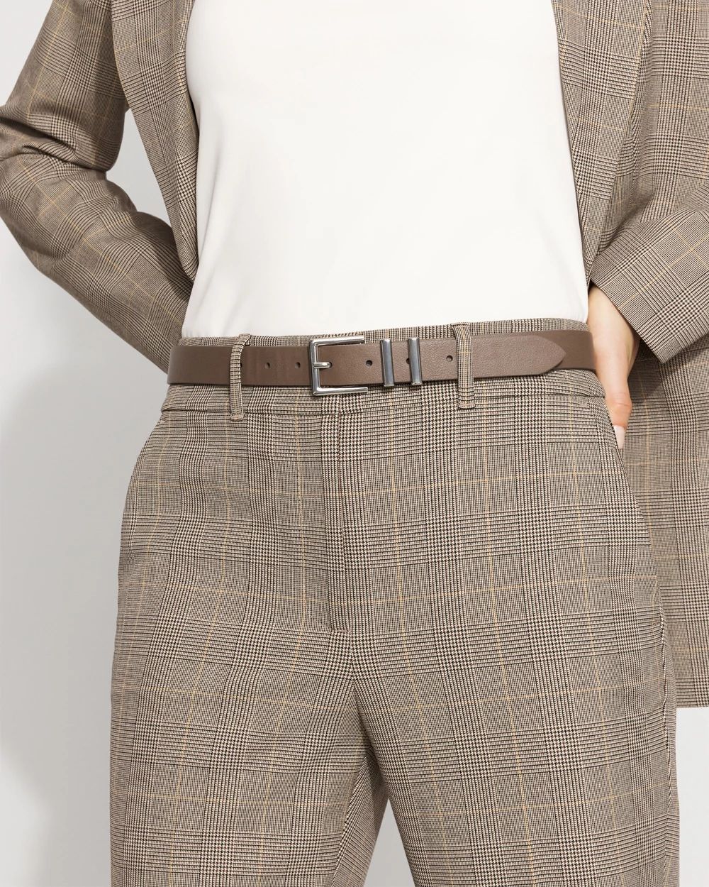 Silver Buckle Taupe Pant Belt