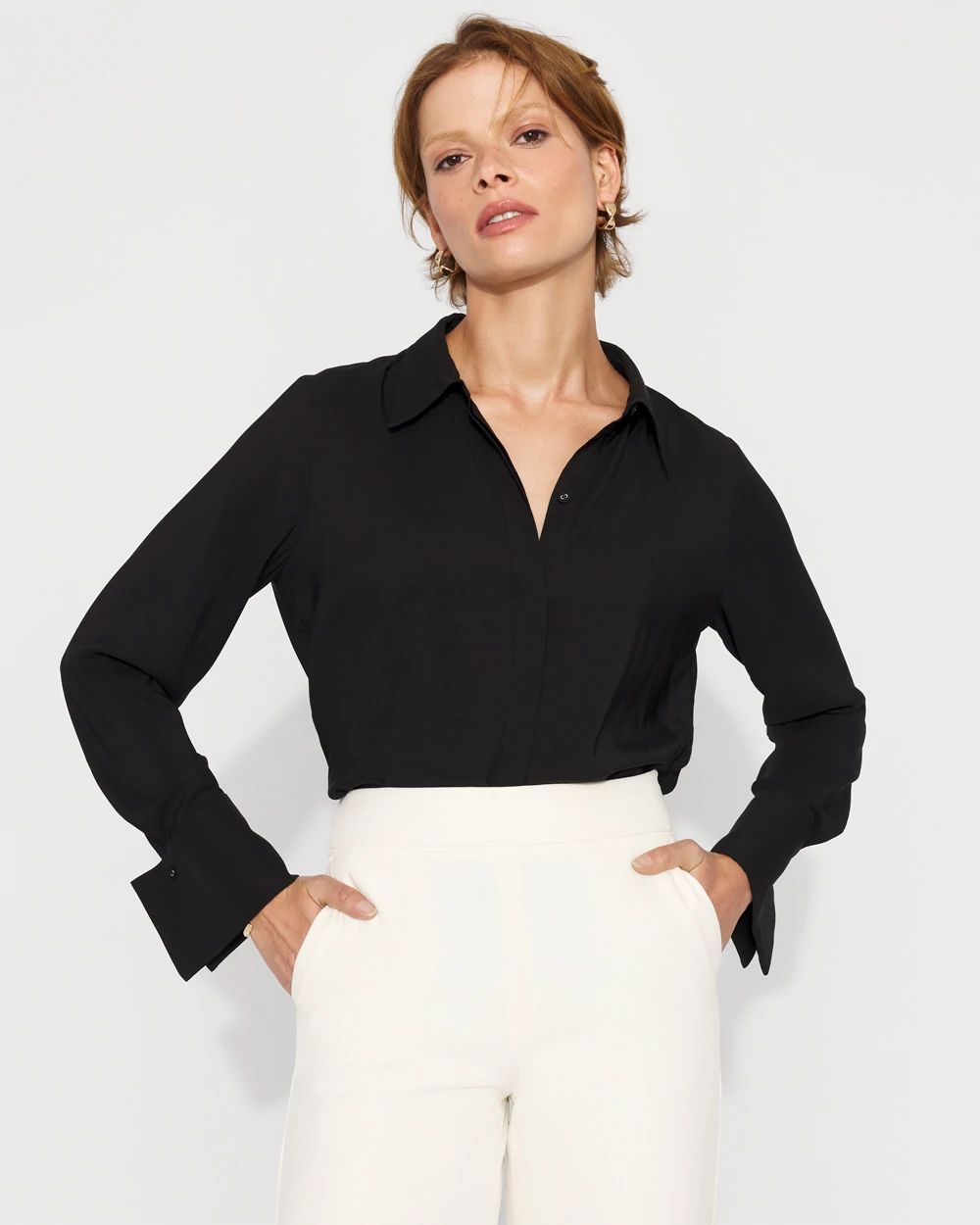 Petite Satin Tuxedo Cuff Shirt