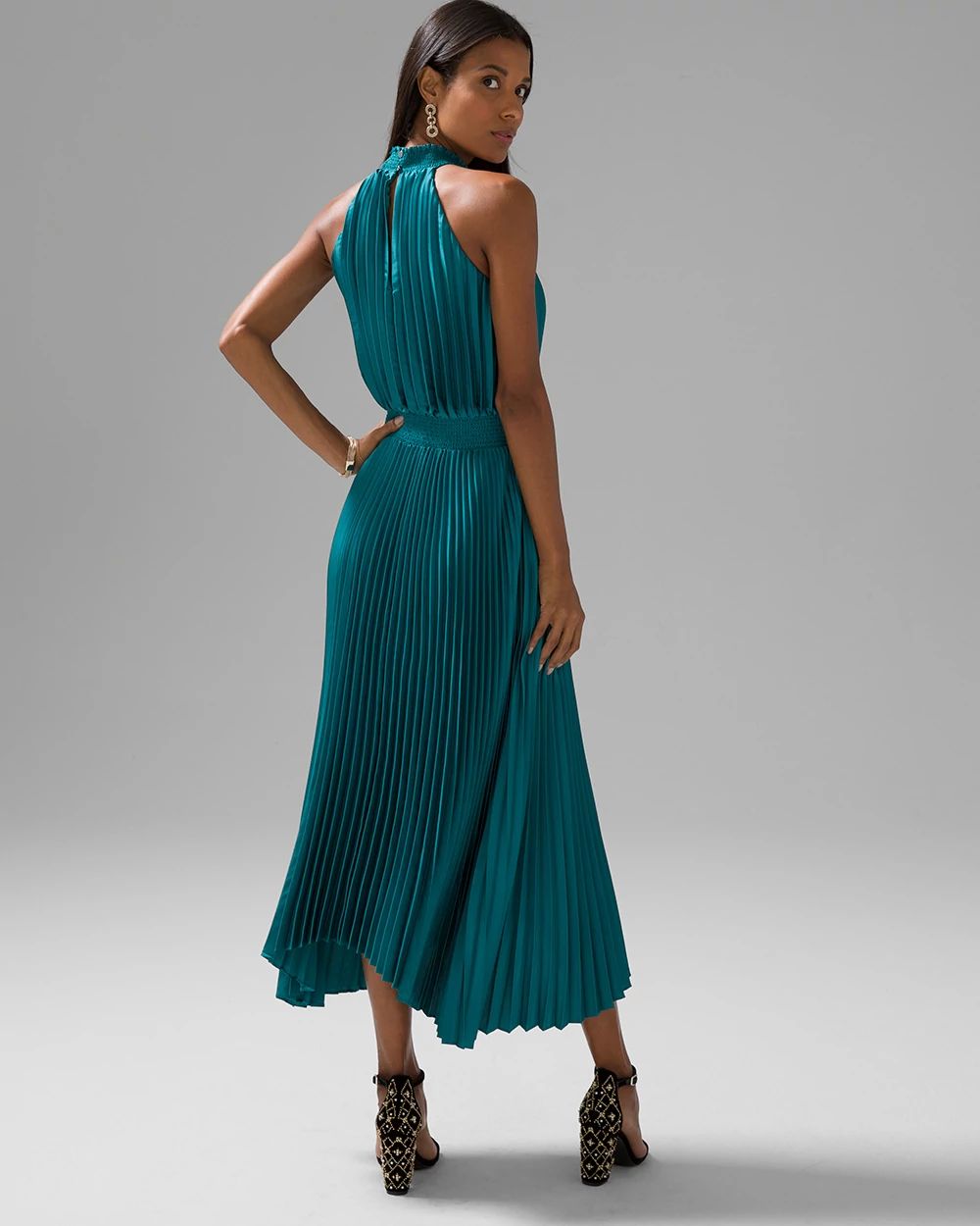 Pleated Midi Halter Dress