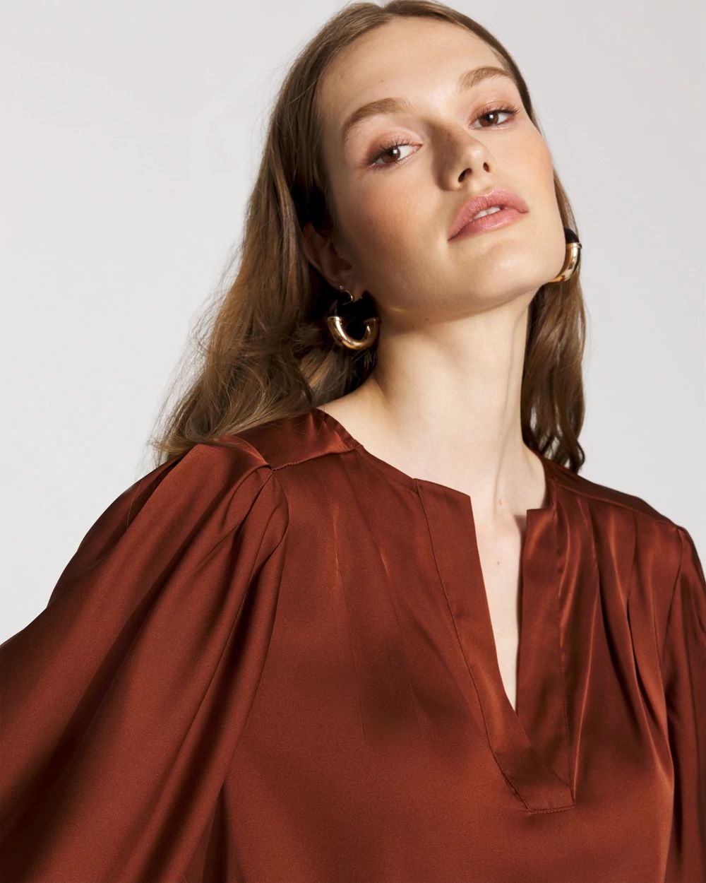 Pleated Sleeve Satin Blouse