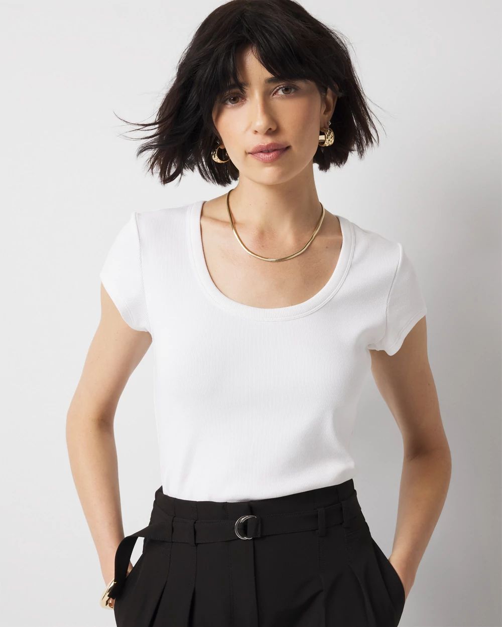 WHBMFORME™ Ribbed Stretch Scoop Neck Tee