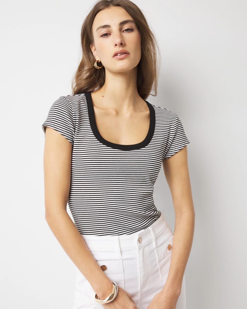 WHBMFORME™ Ribbed Stretch Scoop Neck Tee