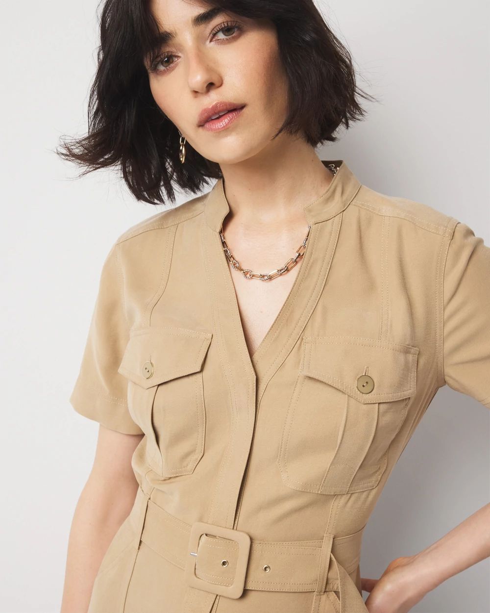 Petite Short-Sleeve Utility Shirt Dress