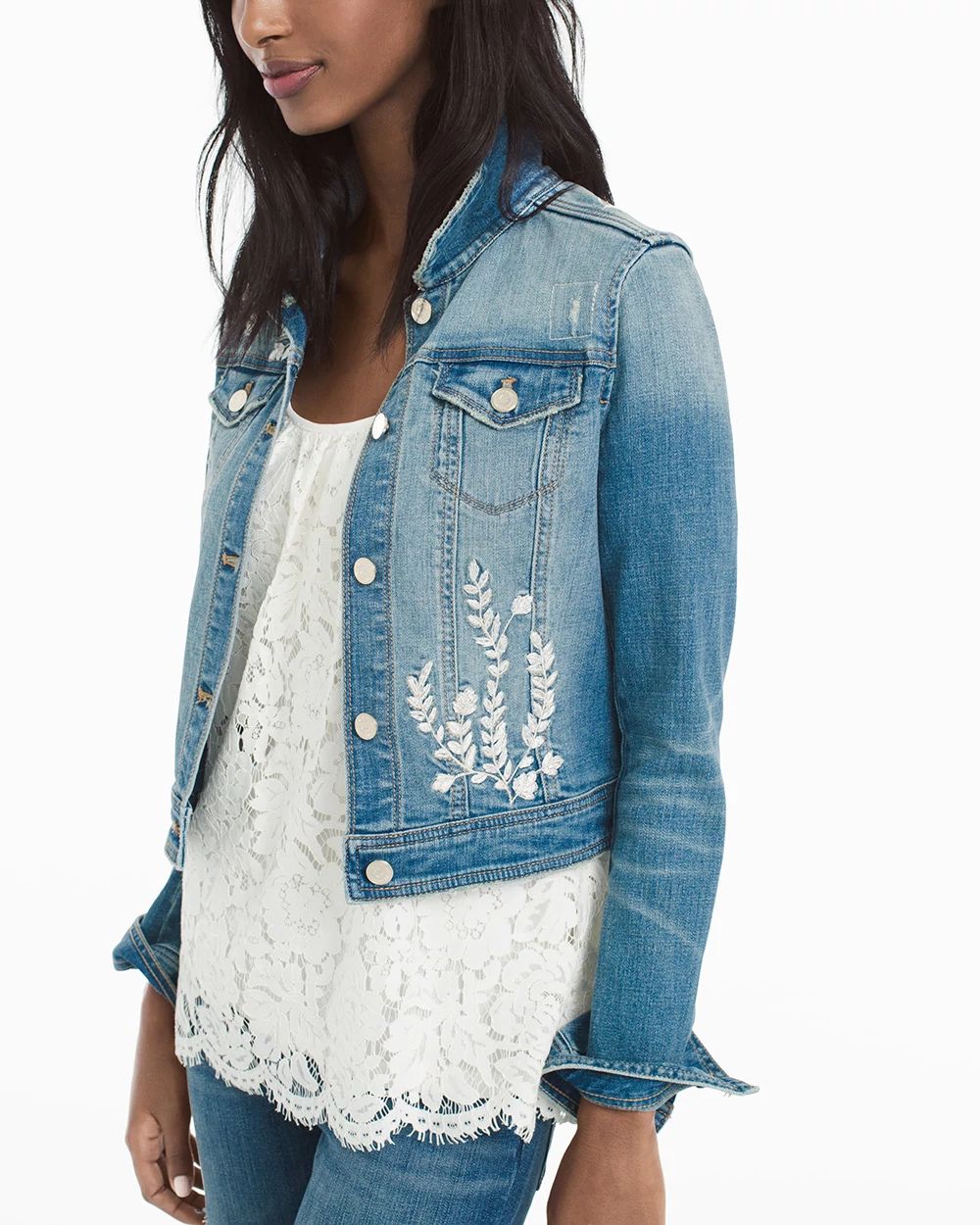Embroidered and Destructed Denim Jacket