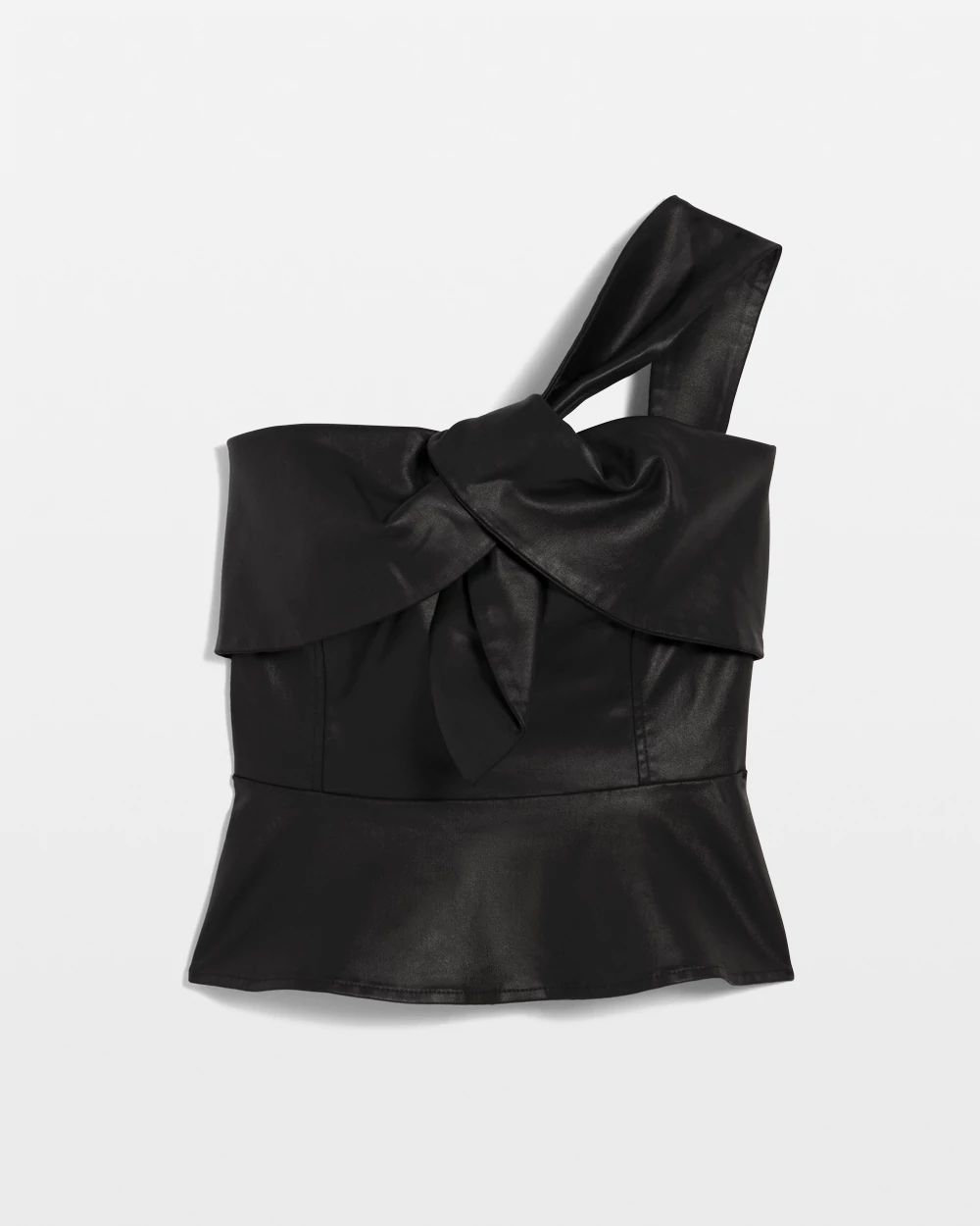Petite One-Shoulder Faux Leather Peplum Top
