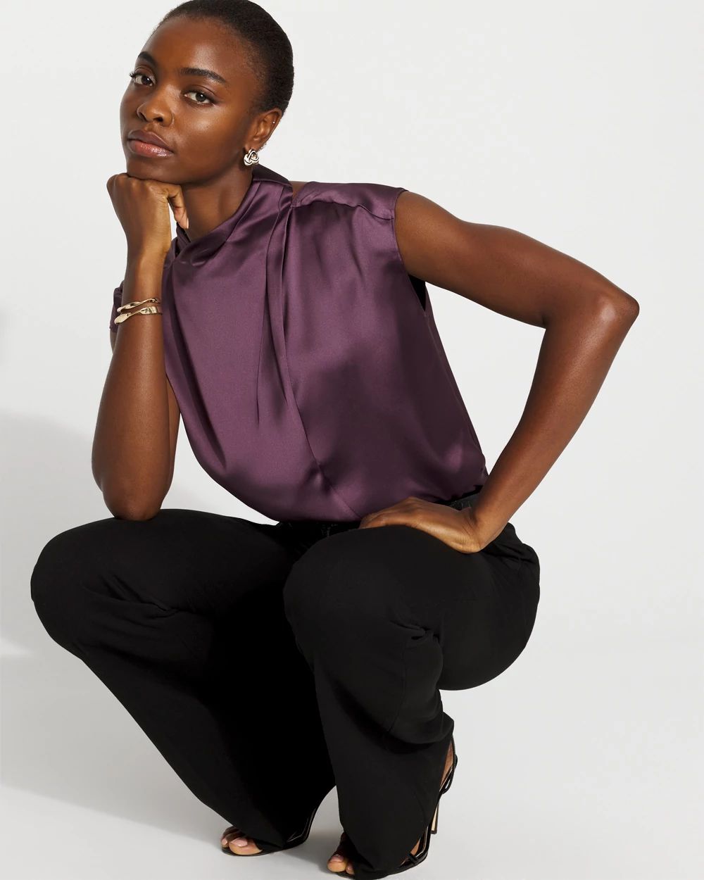 Satin Draped Sleeveless Blouse