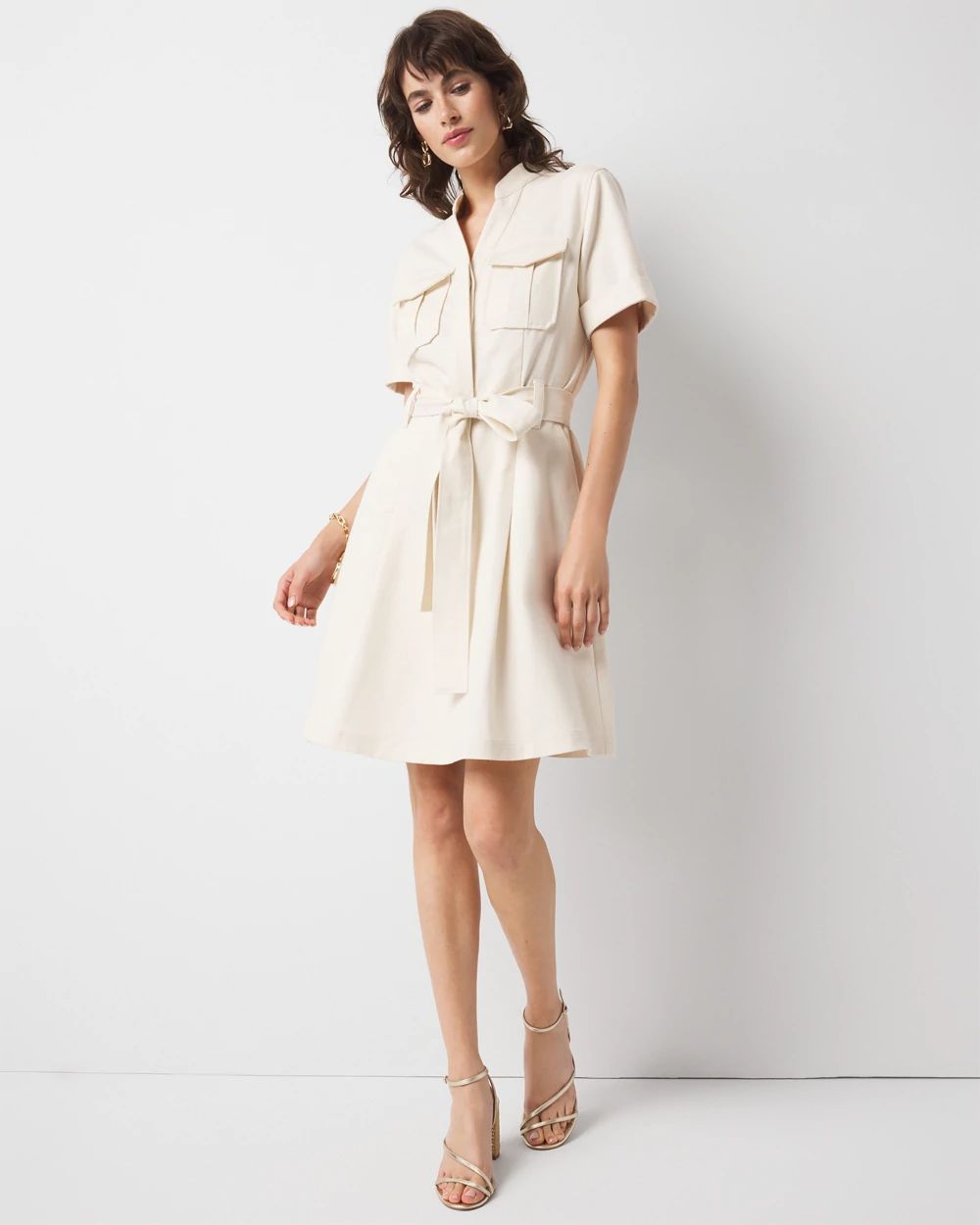 Cotton Twill Tie-Belt Mini Dress