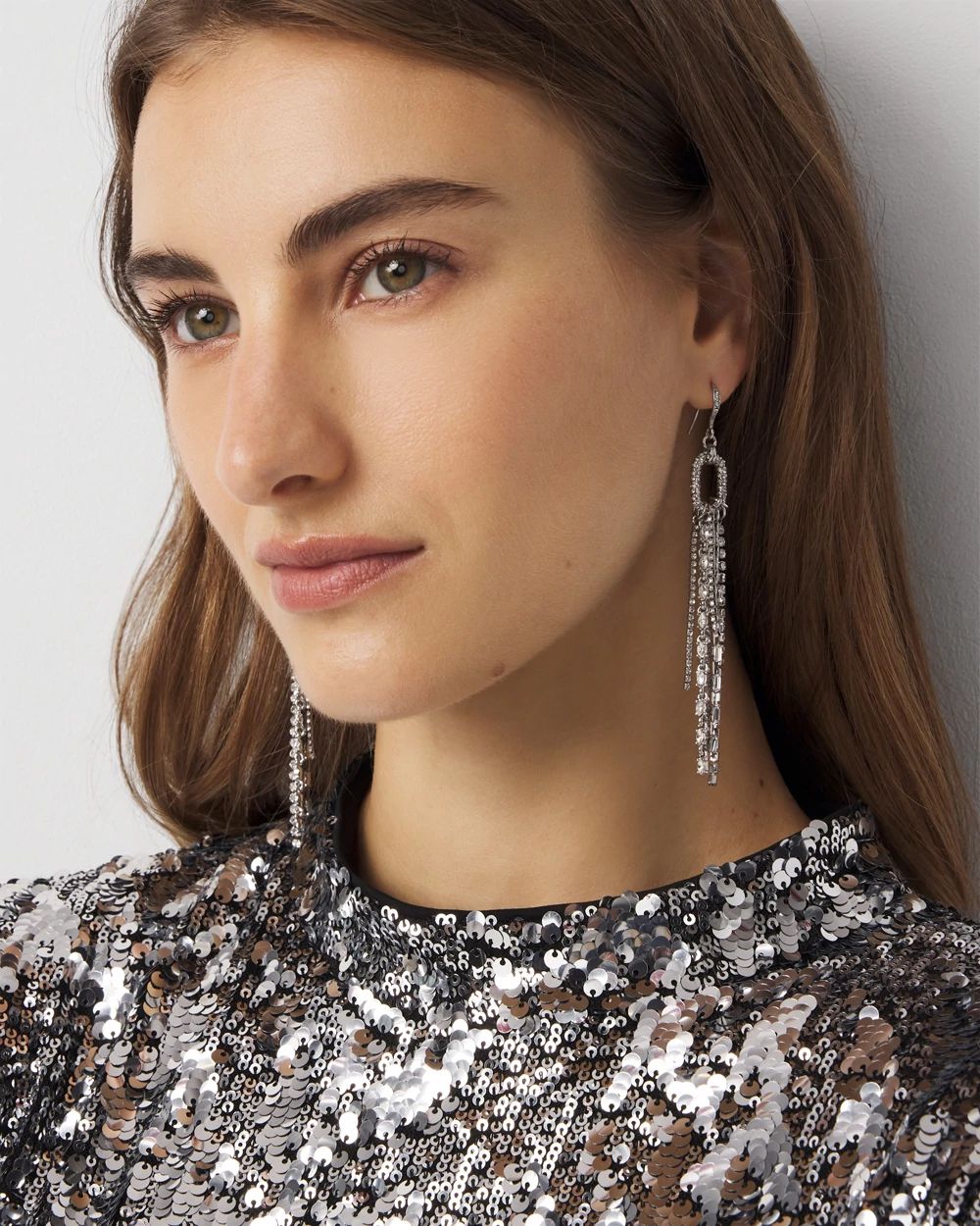 Rhinestone Fringe Drop Earrings