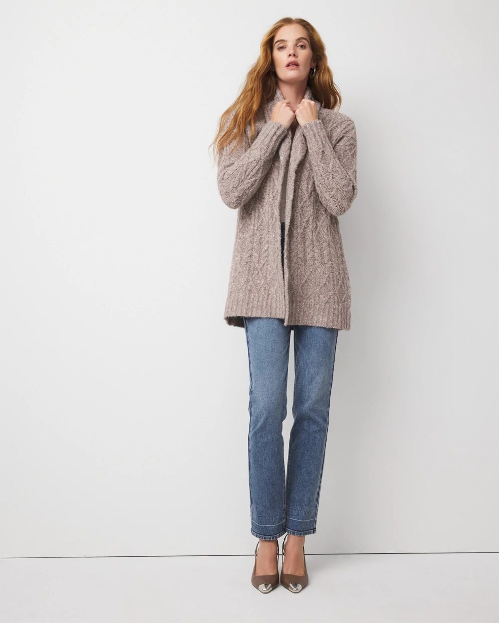 Sequin Cable Knit Sweater Jacket